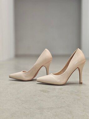 Nude Patent Faux Leather Pointed-Toe High Heels 4-Inch Stiletto
